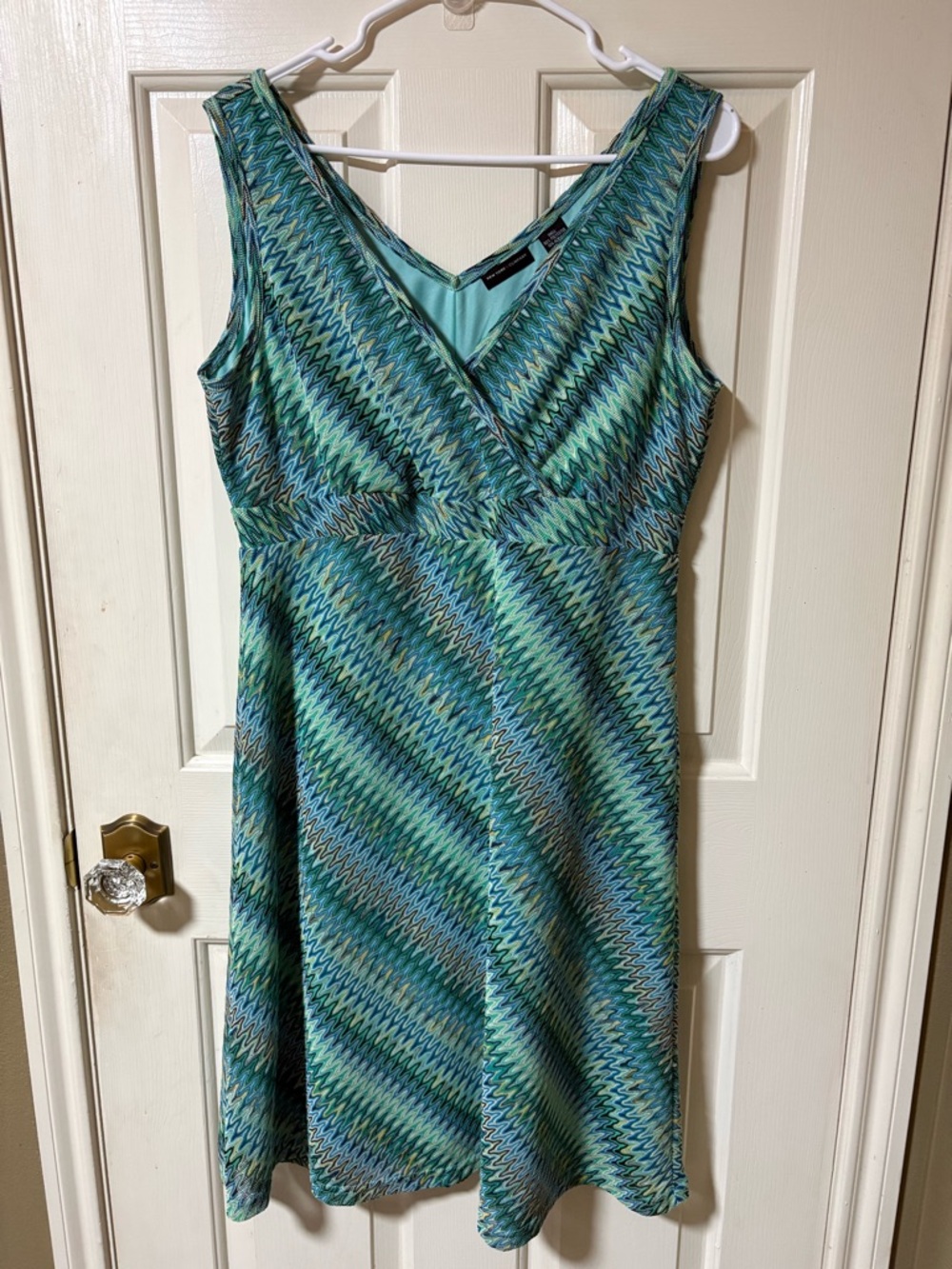 New York and Company Dress Womens S Teal Sleeveless Aztec Geometric Pattern Sz L